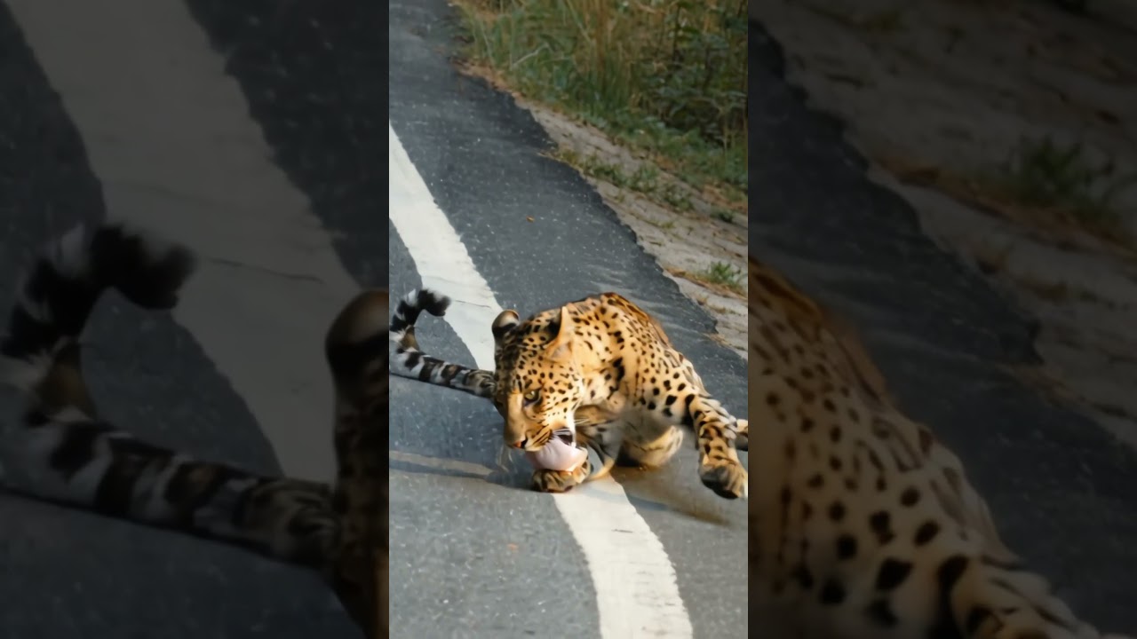 Leopard Crossing Road with Prey | Cinematic Wildlife Short
