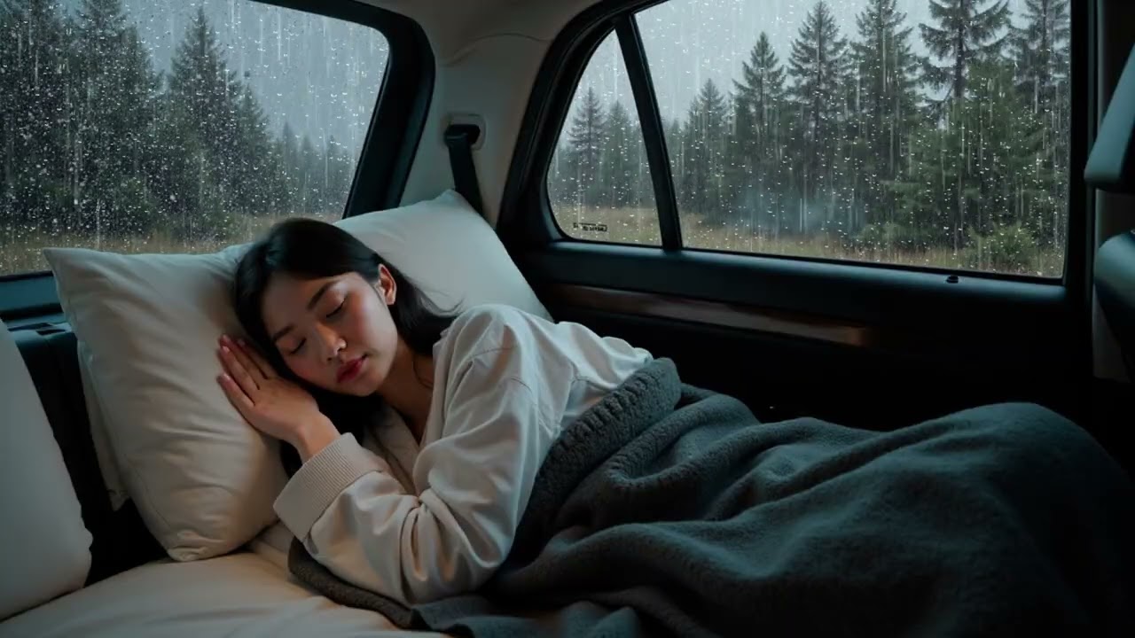 Peaceful Rain Sounds in a Cozy Car While Sleeping | Forest Rain Ambience for Deep Relaxation