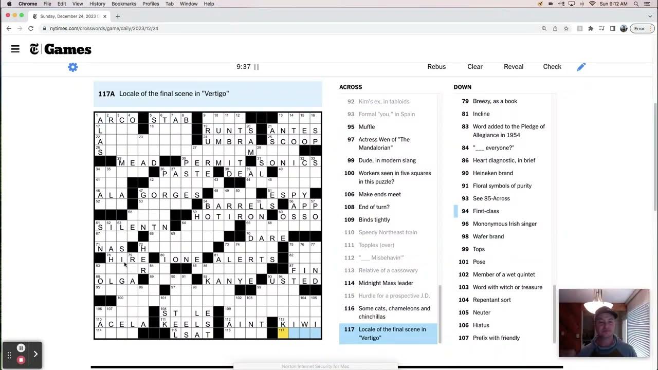 Sunday, December 24th New York Times crossword puzzle live solve