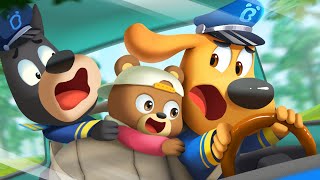 dont play in drivers seat car safety police cartoon kids cartoon sheriff labrador babybus