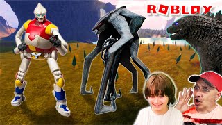 Femuto vs. Jet Jaguar vs. GODZILLA en Roblox kaiju universe con Los Polo