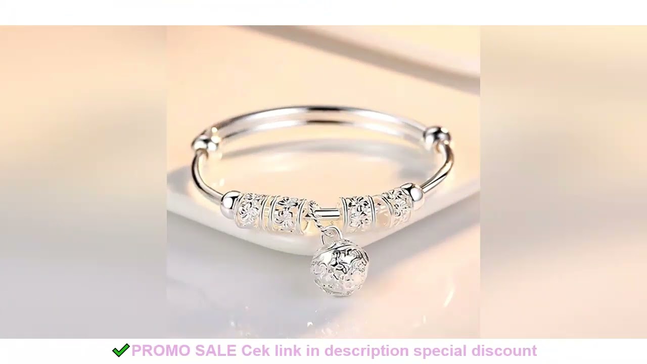 Fine 925 Sterling Silver Hollow Bells Ball Bangles Adjustable Bracelets for Women Fashion Holiday Gi