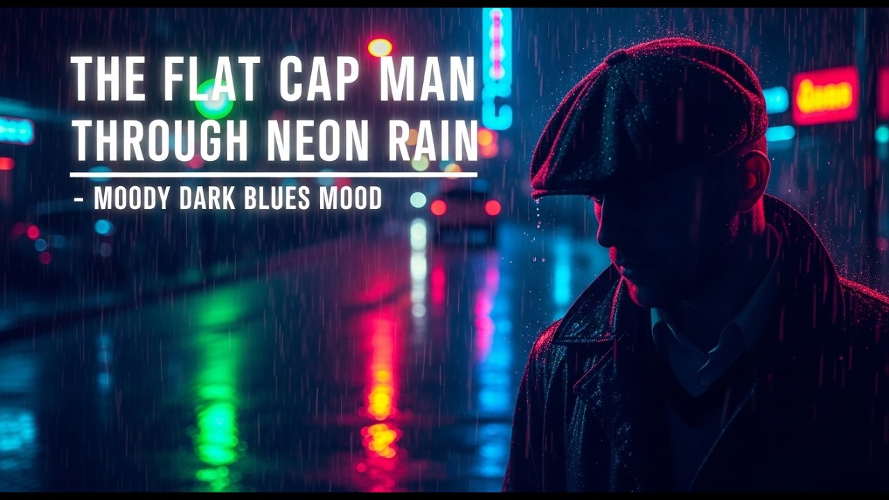 The Shadow Delta Blues – The Flat Cap Man Through Neon Rain – Moody Dark Blues Mood