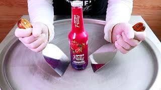 Strawberry drink ice cream rolls street food - ايسكريم رول على الصاج عصير الفراولة