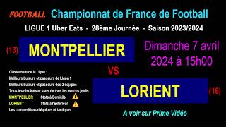 MONTPELLIER - LORIENT : pronostic match de football 28ème journée de Ligue 1 - Saison 2023-2024