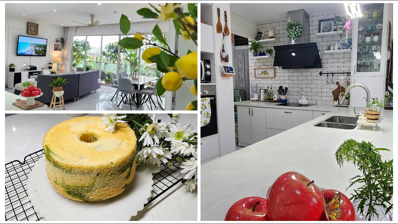 A peaceful summer day: matcha chiffon cake, summer home decor.