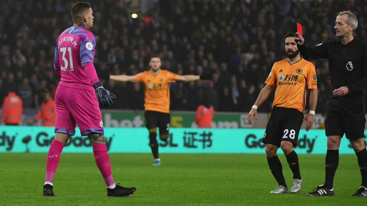 Danser jubilæum vand blomsten Ederson RED CARD vs WOLVES - YouTube