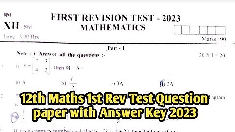 12th Maths 1st Revision Test Question paper with Answer Key 2023|Vincent Maths|