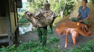 Single Old Man's Life Skills of Making Tables and Chairs from Tree Roots