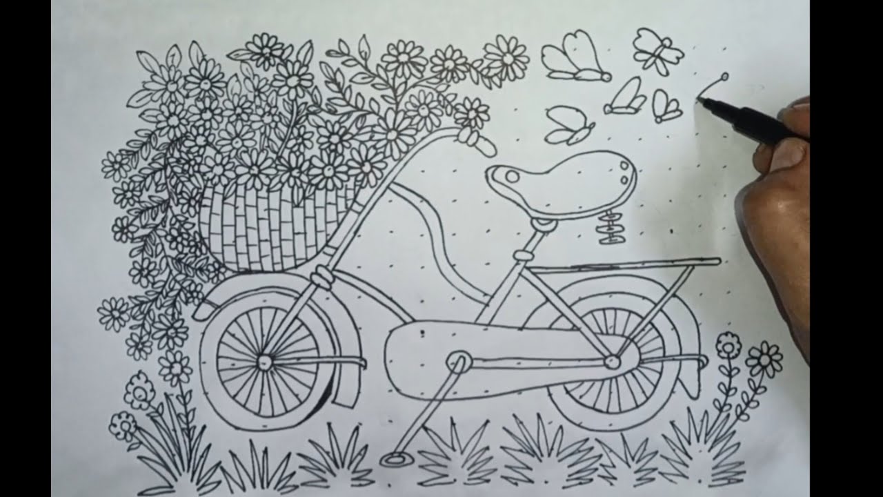 Bicycle with Flowers Rangoli Design / Beautiful Sketch Kolam / 20🌼15 ...