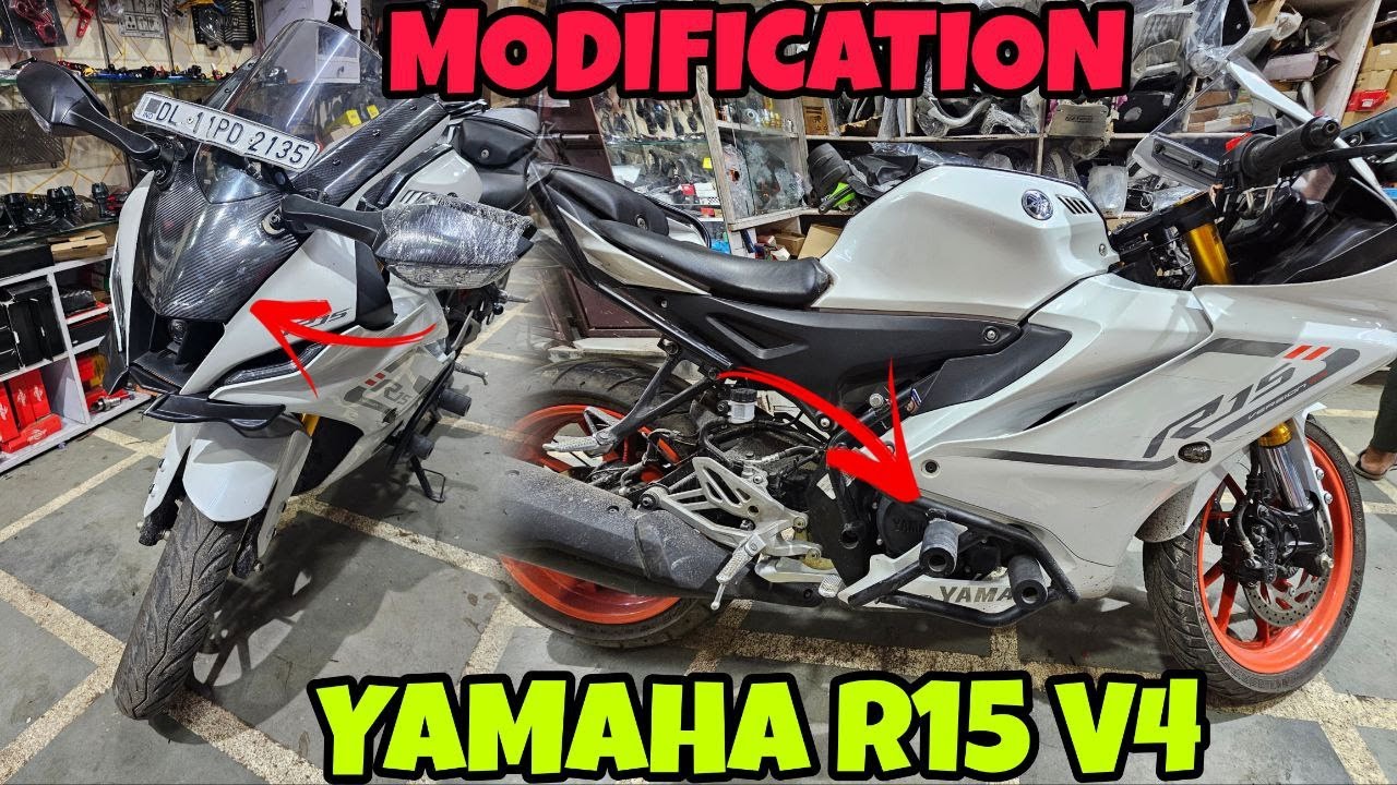 2-2 YAMAHA R15 V4 White Beauty Modified Ek Sath | Crash Guard | Grab Rail | 