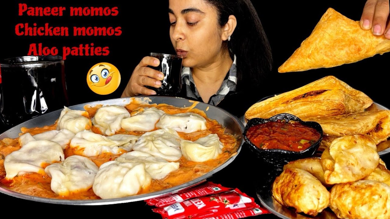 Juicy Chicken Momos vs Fried Paneer Momos 🥟🔥 | Aloo Patty & Coke Eating Challenge