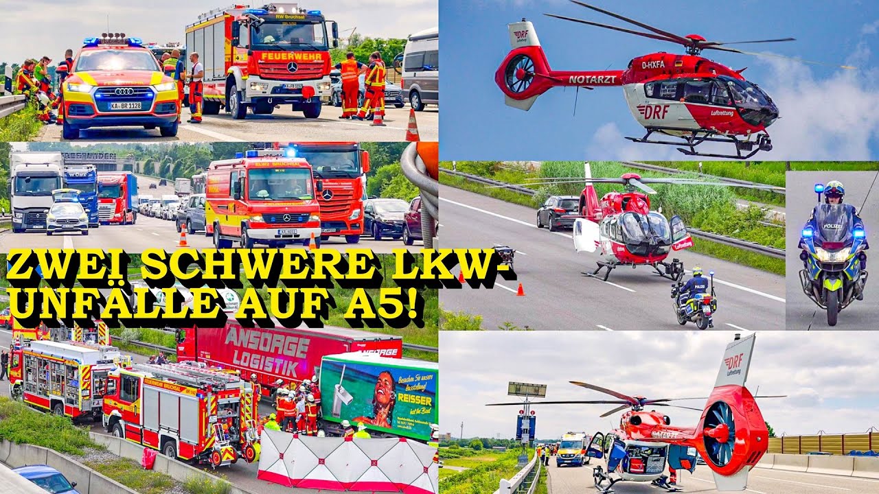 [ZWEI SCHWERE LKW-UNFÄLLE AUF A5] - LASTWAGEN KRACHEN IN STAUENDE - | FEUERWEHR & HUBSCHRAUBER