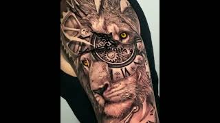 Lion Clock Compass Sleeve Tattoos Lion tattoo sleeves Lion head tattoos Mens lion tattoo