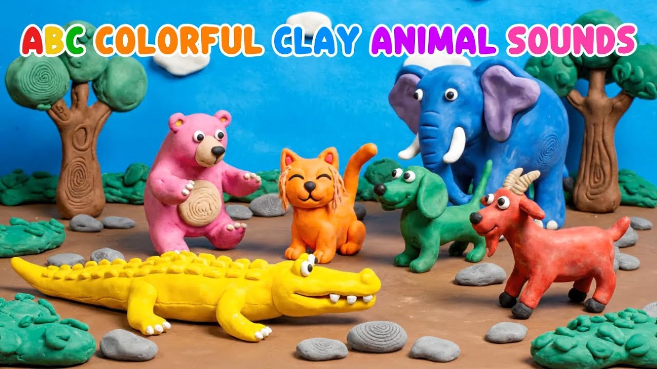 Звуки разноцветных глиняных животных из алфавита | Песенка для изучения цветов для детей | Детско...