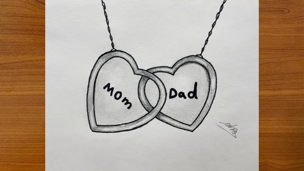 Mom Dad Drawing Easy | Mom Dad locket Drawing | Mom Dad Drawing easy ...