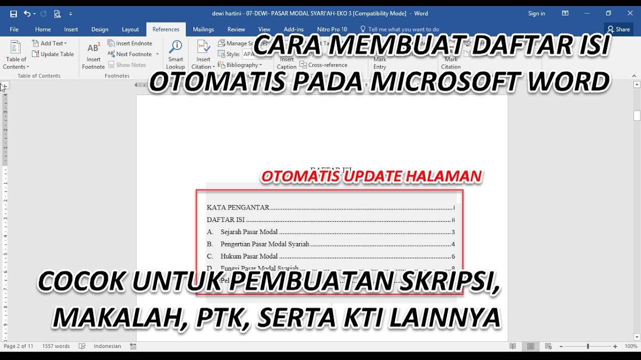 CARA MEMBUAT DAFTAR ISI OTOMATIS PADA MICROSOFT WORD