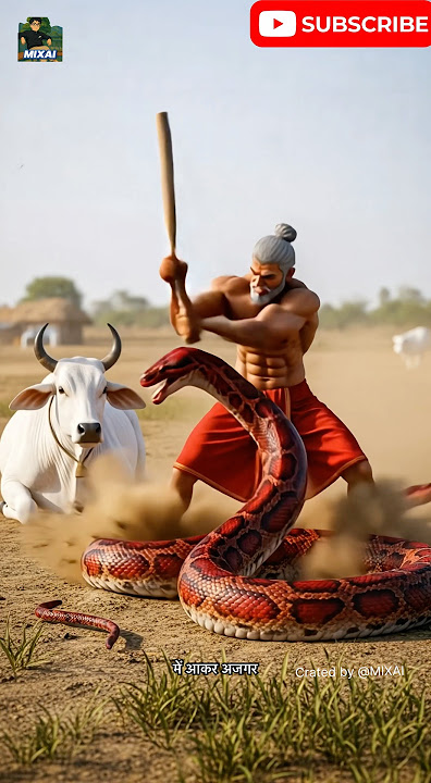 Jav ajgar gaya gai mata ko khaney toh kisan ney mara ajgarko 🙀🤯  #viralshort #snake #india #story