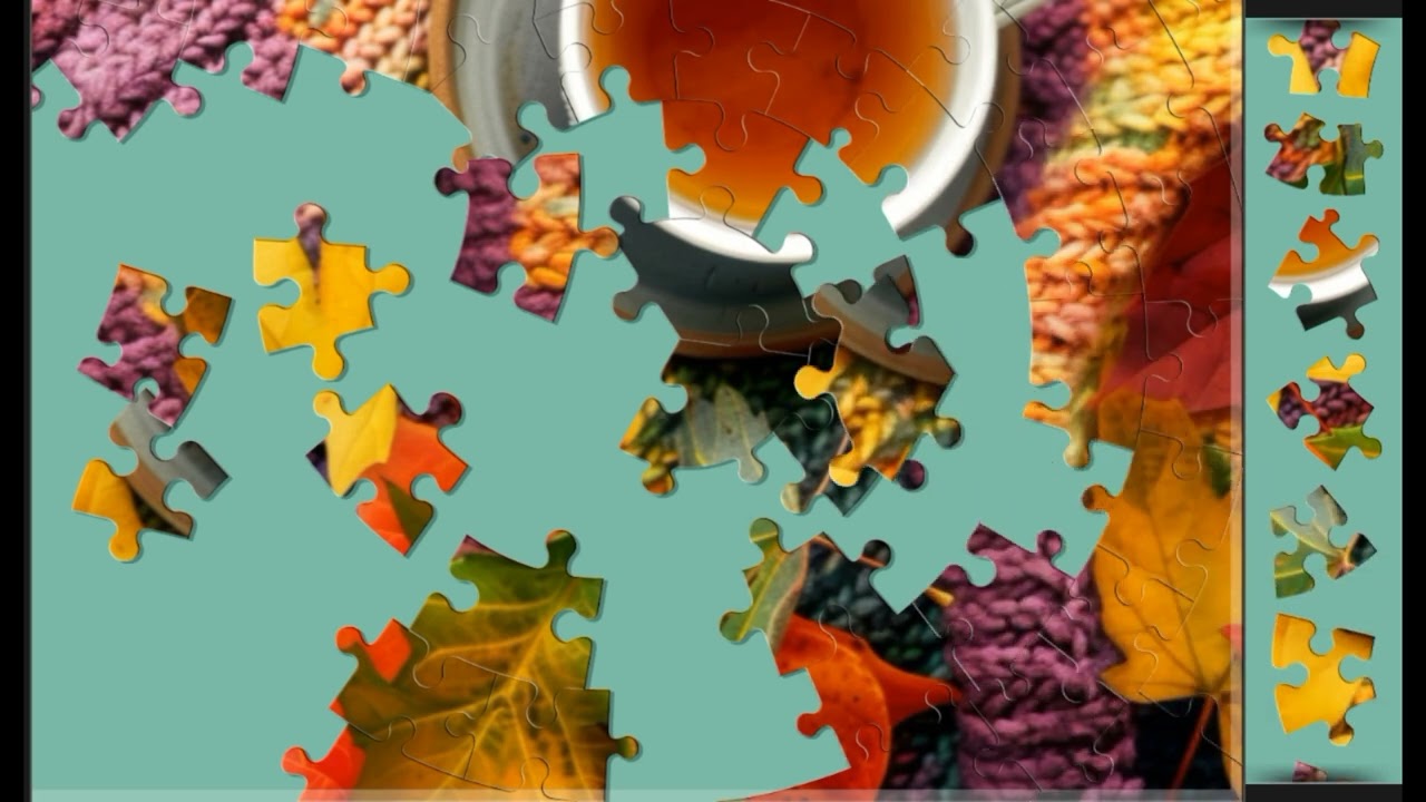 Tea & Fall Leaves☕🍂🍁 jigsaw puzzle🧩🧩 \\ @funpuzzle1122 
