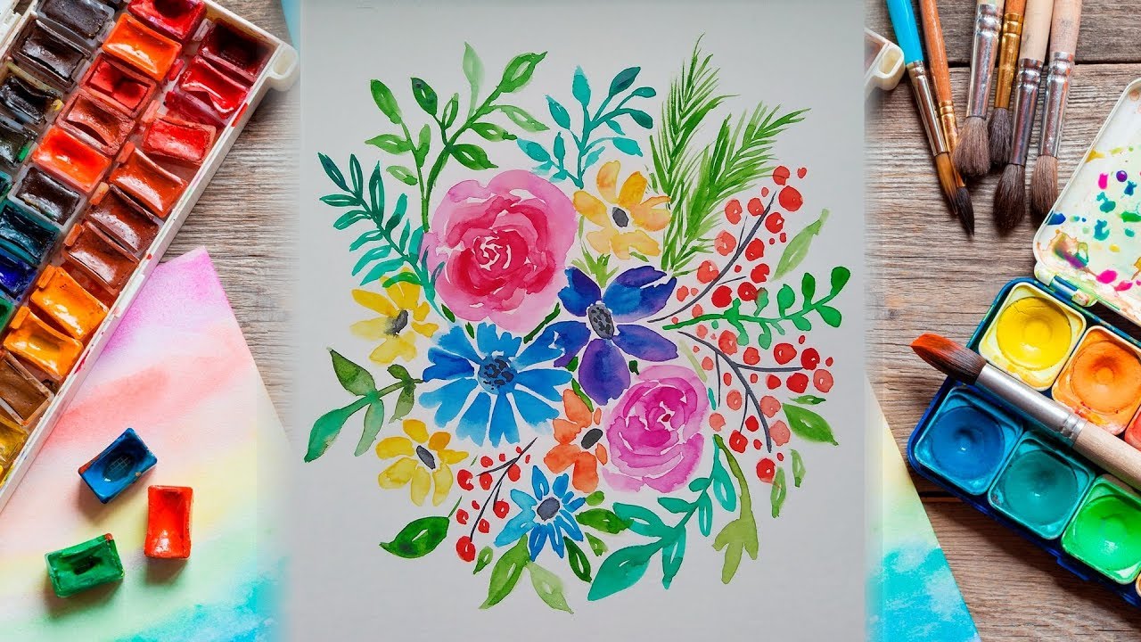 How To Paint Watercolor Floral Easy Watercolor Flowers Tutorial Youtube