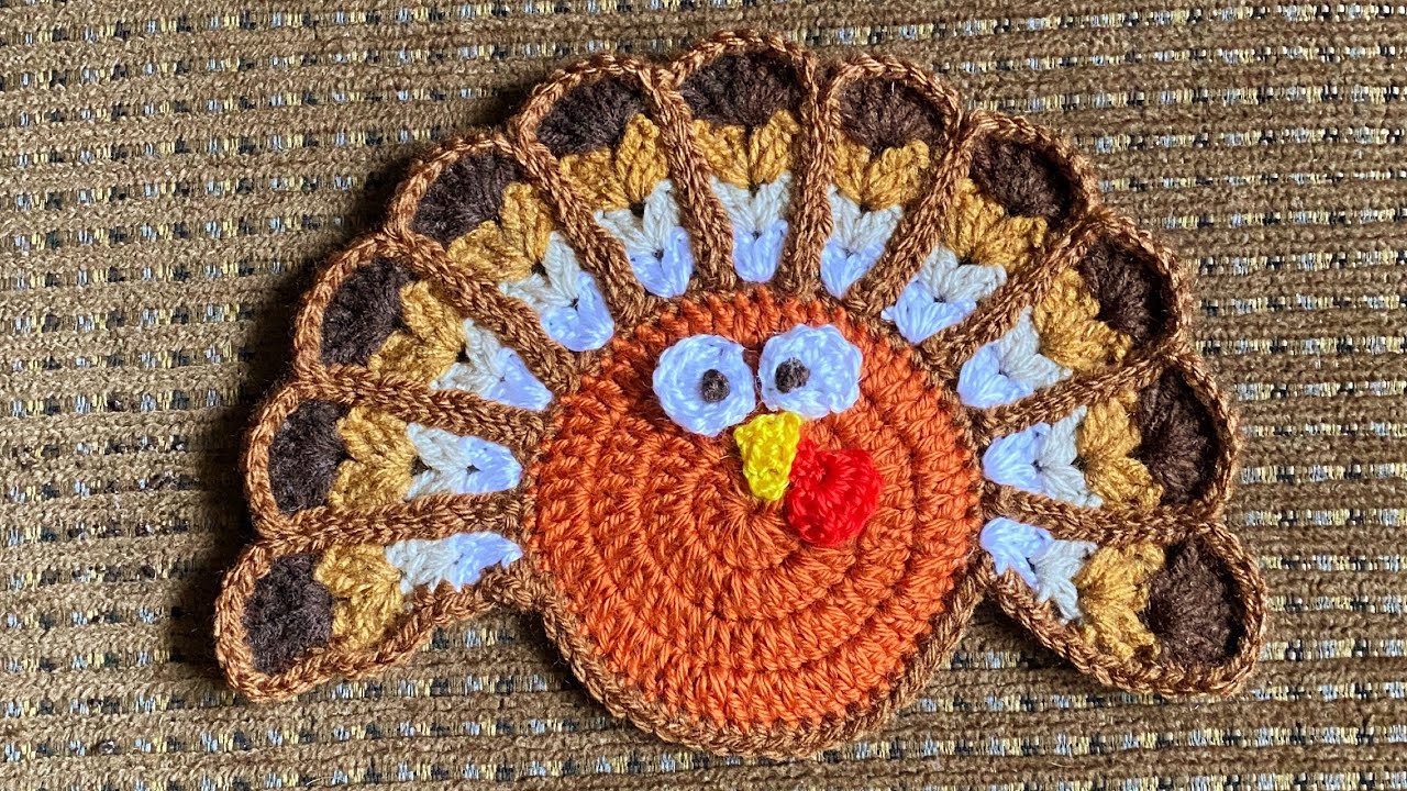 DIY How to crochet a Turkey Applique/Como tejer un Aplique de Pavo con crochet Fácil Paso a Paso