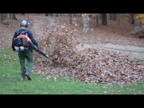 dad gets scary surprise from kids while blowing leaves