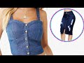 transformando calça em um cropped e uma saia Midi com fenda || conjunto jeans😍