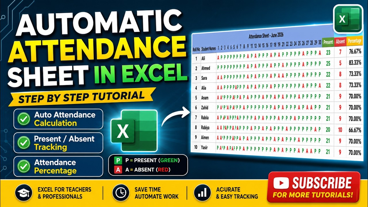 Create Automatic Attendance Sheet in Excel | Smart Attendance Tracker ...