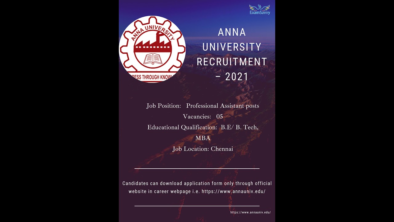 Anna University Professional Assistant Recruitment – 2021