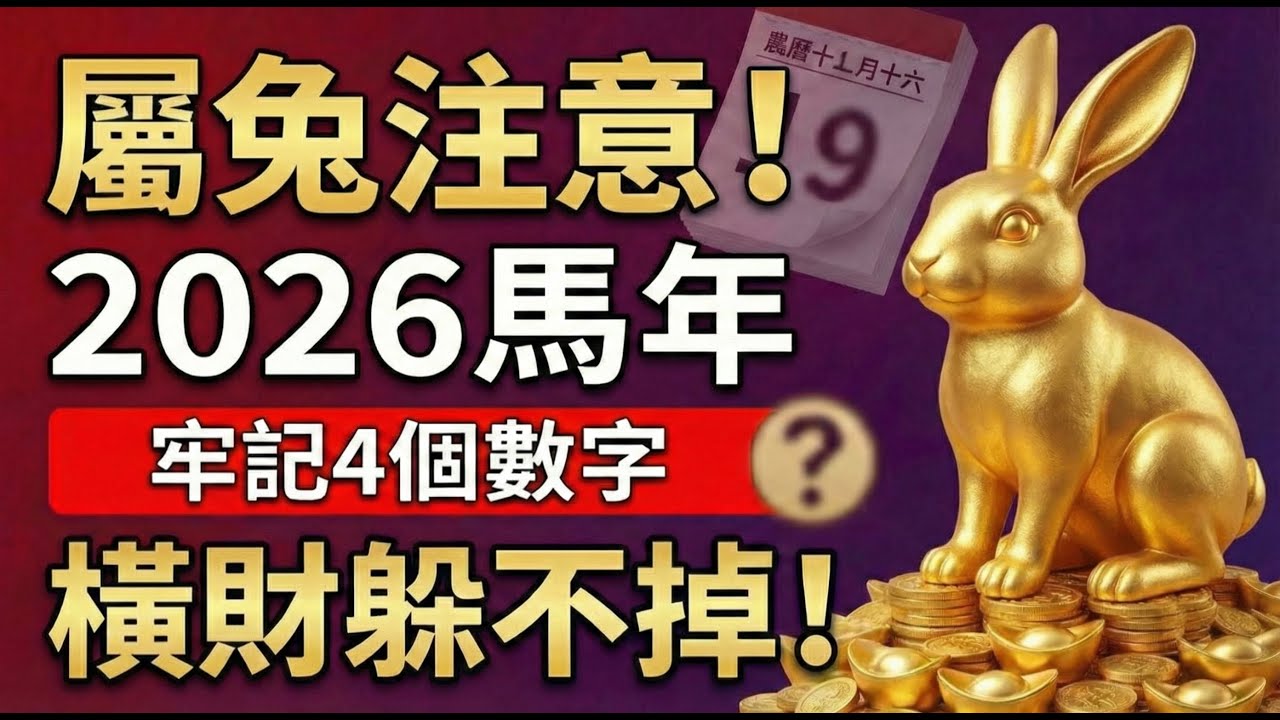 生肖兔注意！2026年丙午馬年，你的偏財旺，記住這4個數字，迎接你的橫財驚喜！#2026生肖兔運勢 #屬兔2026運勢 #偏財運 #橫財 #生肖兔 #招財數字 #丙午馬年 #發財數字 #幸運數字