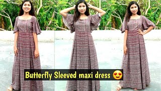 DIY Butterfly sleeved maxi dress (circular sleeves )stitching tutorial in malayalam