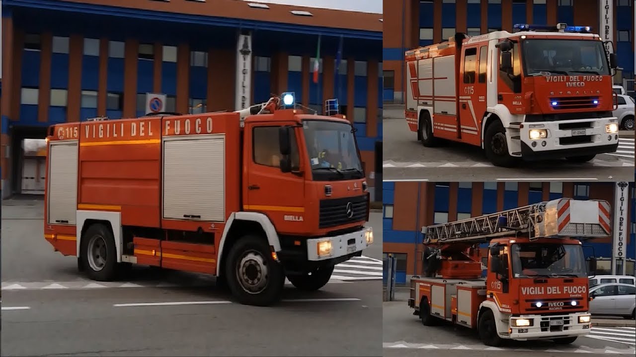 Partenza APS Stralis+AS+ABP Vigili del Fuoco Biella in sirena