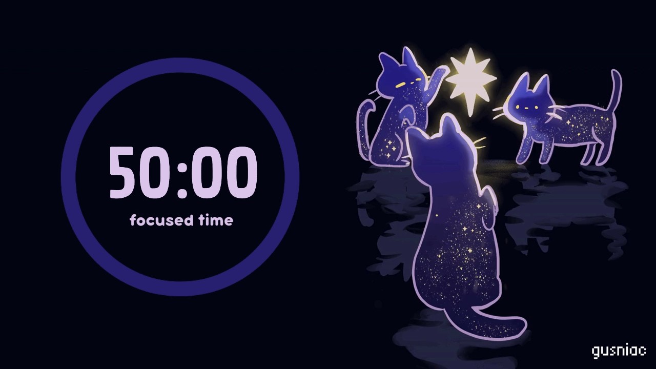 Study With Cat | Pomodoro 50/10 x4 | Galaxy, Lofi, No Mid Ads