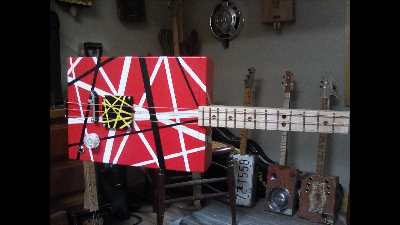 Cigar Box Guitar #47 Frankenbox ( Eddie Van Halen tribute ) refinished and upgraded