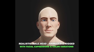 Realistic Male Head 3D Model Animated with Facial Expressions Color Variations