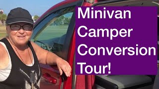 Minivan Camper Conversion Tour! Completely Unique: 2 Kitchens & 1 Crib Mattress! Solo Female Travel.