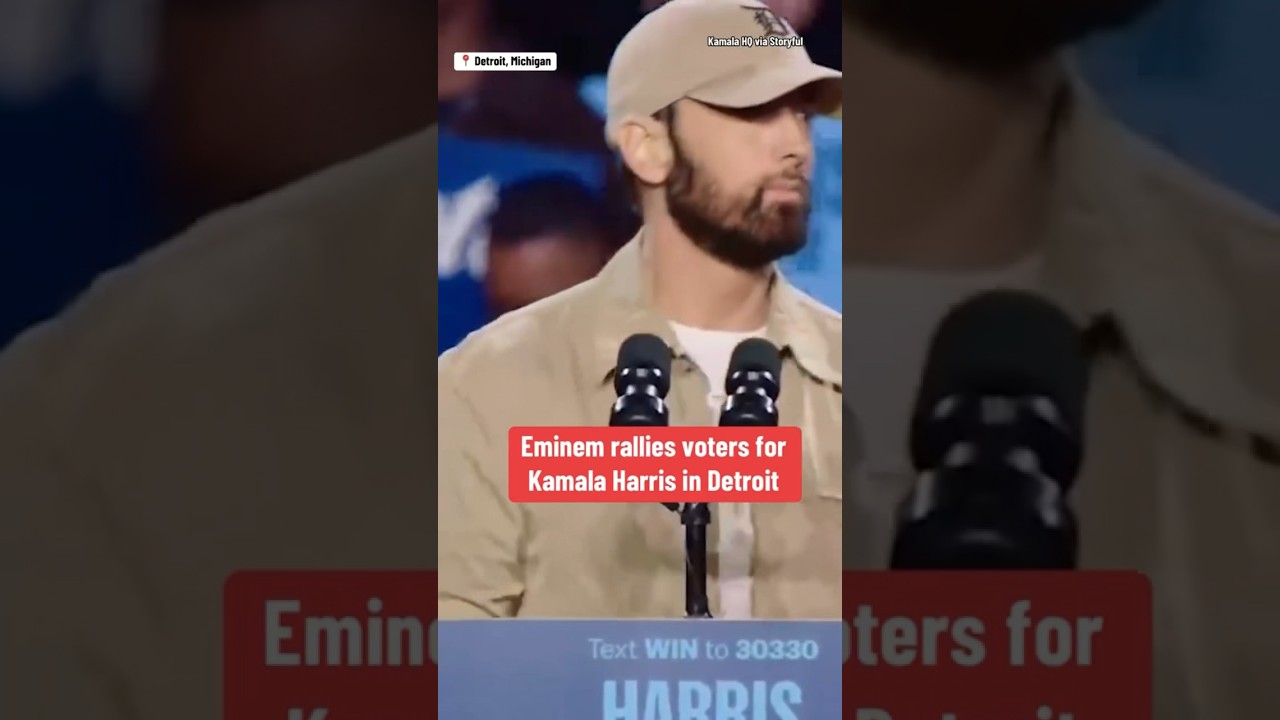 Eminem rallies voters for Kamala Harris in Detroit 