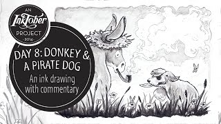 InkTober Day 8: Donkey and a pirate dog