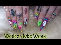 Watch Me Work : In Depth Prep, Fill & Design | Neon Nail Art Tutorial