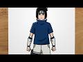How to draw SASUKE UCHIHA - full body (Naruto) step by step, EASY