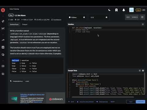 codewars python L1 Set Alarm