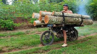 ขี่มอเตอร์ไซค์ขนส่งไม้ที่ถูกที่สุดในอินโดนีเซีย