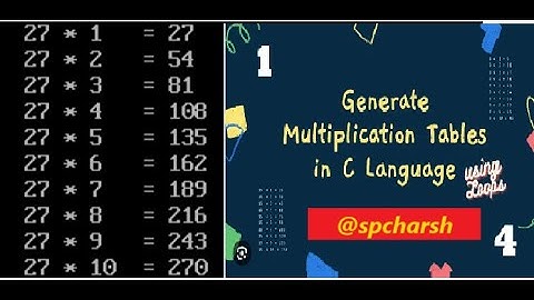 Table Printing Program using For Loop in C Programming Language || @spcharsh ||