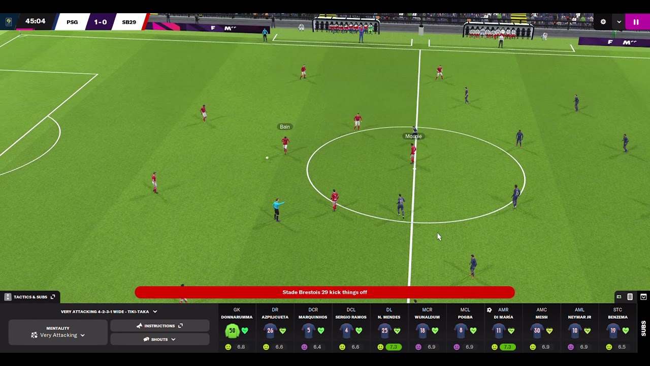 Football Manager 2022 release day match engine: full 10 minute match: PSG Vs Stade Brestois