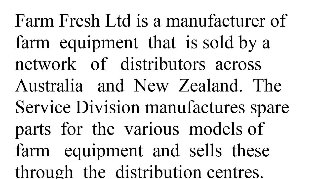 Farm Fresh Ltd is a manufacturer of farm equipment that is sold by a