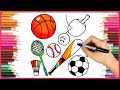 Easy Sports Drawing ⚽ Draw Sports Equipment 🏈 Step By Step Drawing image