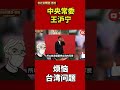 中央政治局常委王沪宁，烦恼台湾问题