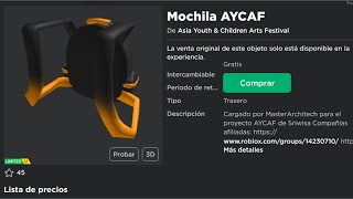 COMO CONSEGUIR Mochila AYCAF COMPLETAMENTE GRATIS EN ROBLOX