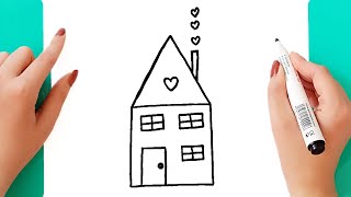 how to draw a house easily | how to draw a cute house