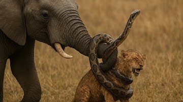 Mother Elephant rescued the dying lion cub from Giant Python then something shocking happened